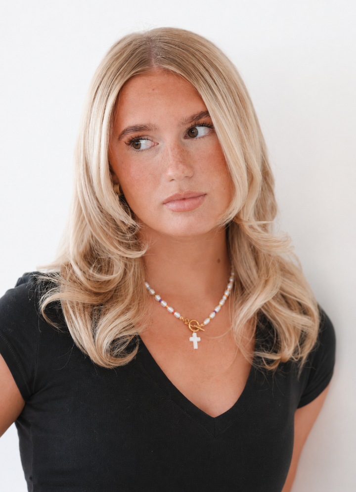 Pearl Multi Color Beaded Cross Necklace