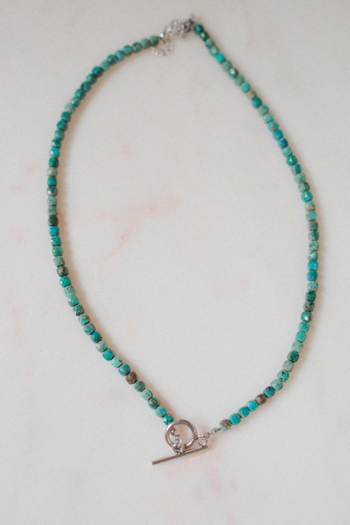 Natural stone turquoise/silver, 16-18 inch adjustable length 