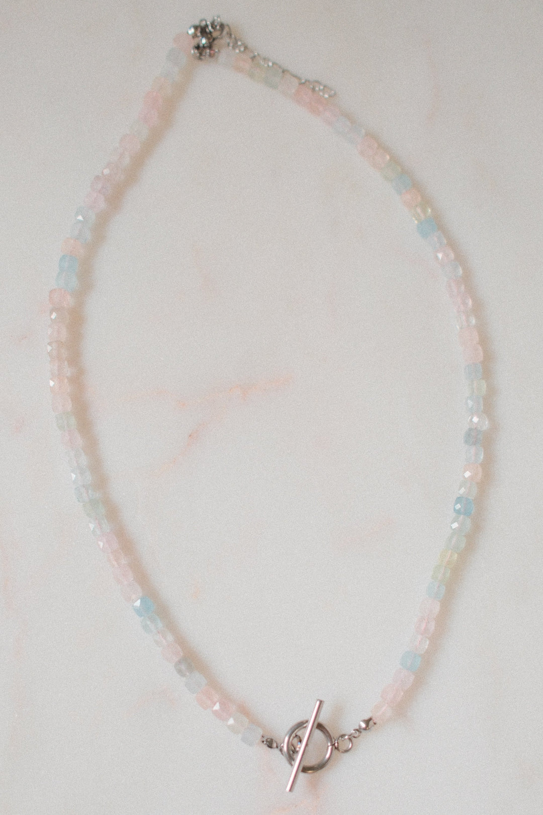 Natural stone, pastel / silver, 16-18 inch adjustable length