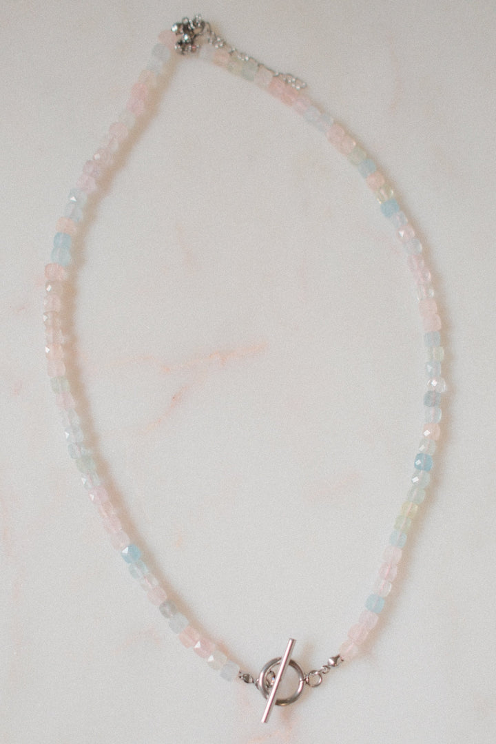 Natural stone, pastel / silver, 16-18 inch adjustable length