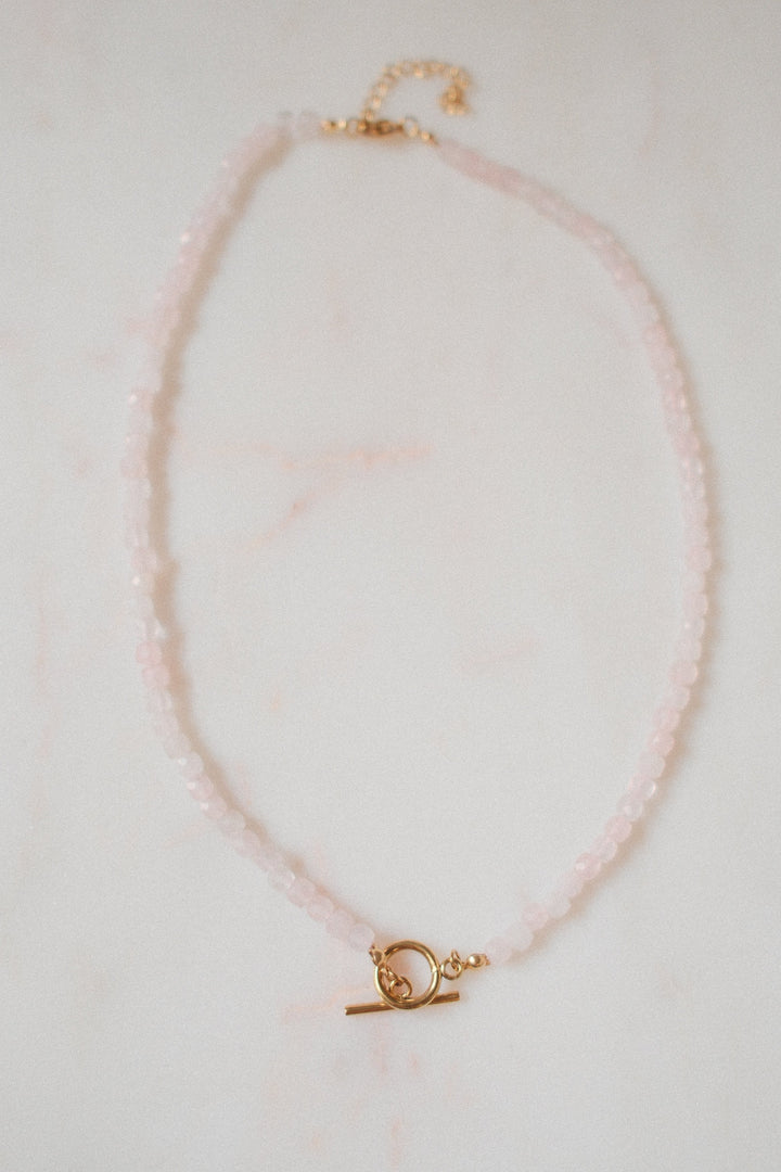 Natural stone, soft pink, 16-18 inch adjustable length