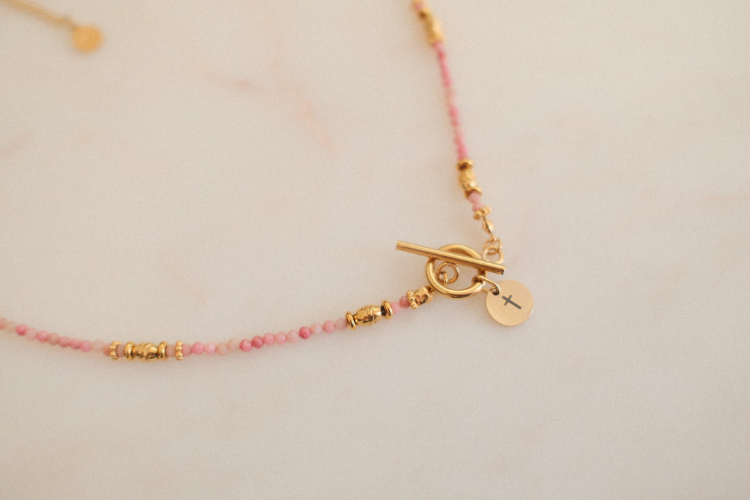 Pink &amp; Gold Beaded Cross Pendant