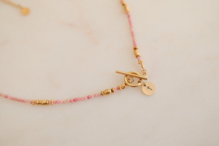 Pink &amp; Gold Beaded Cross Pendant