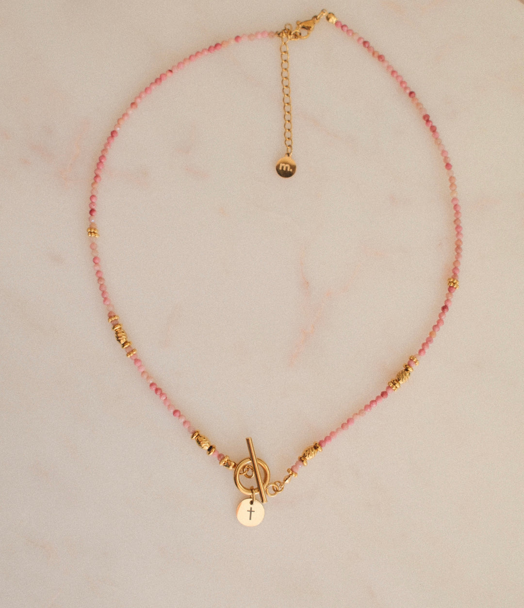 Pink &amp; Gold Beaded Cross Pendant