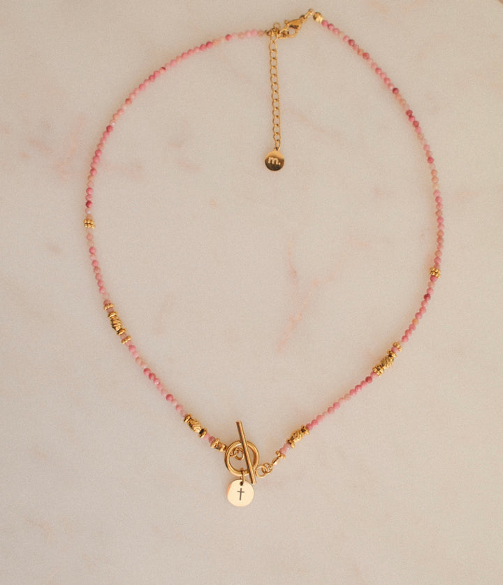 Pink &amp; Gold Beaded Cross Pendant