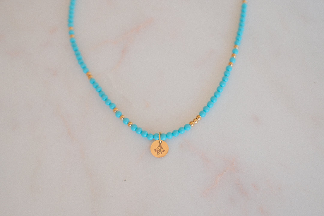 Aqua and Gold Beaded Savior Necklace