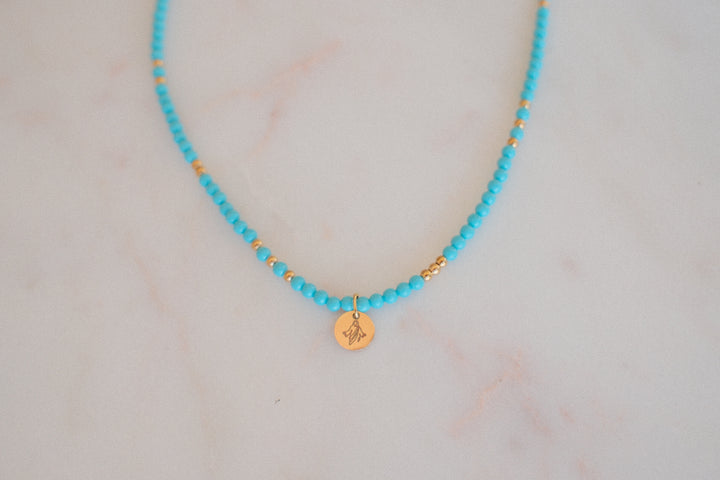Aqua and Gold Beaded Savior Necklace