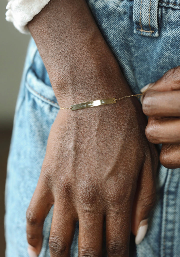 Always Remember Him Cursive Bar Bracelet