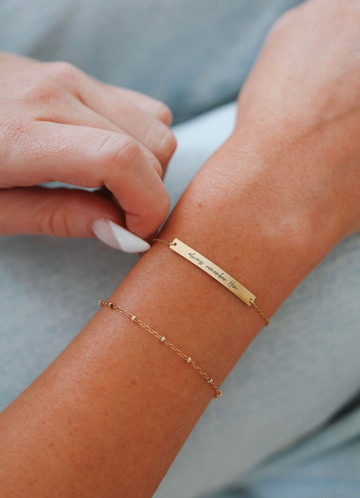 Always Remember Him Cursive Bar Bracelet