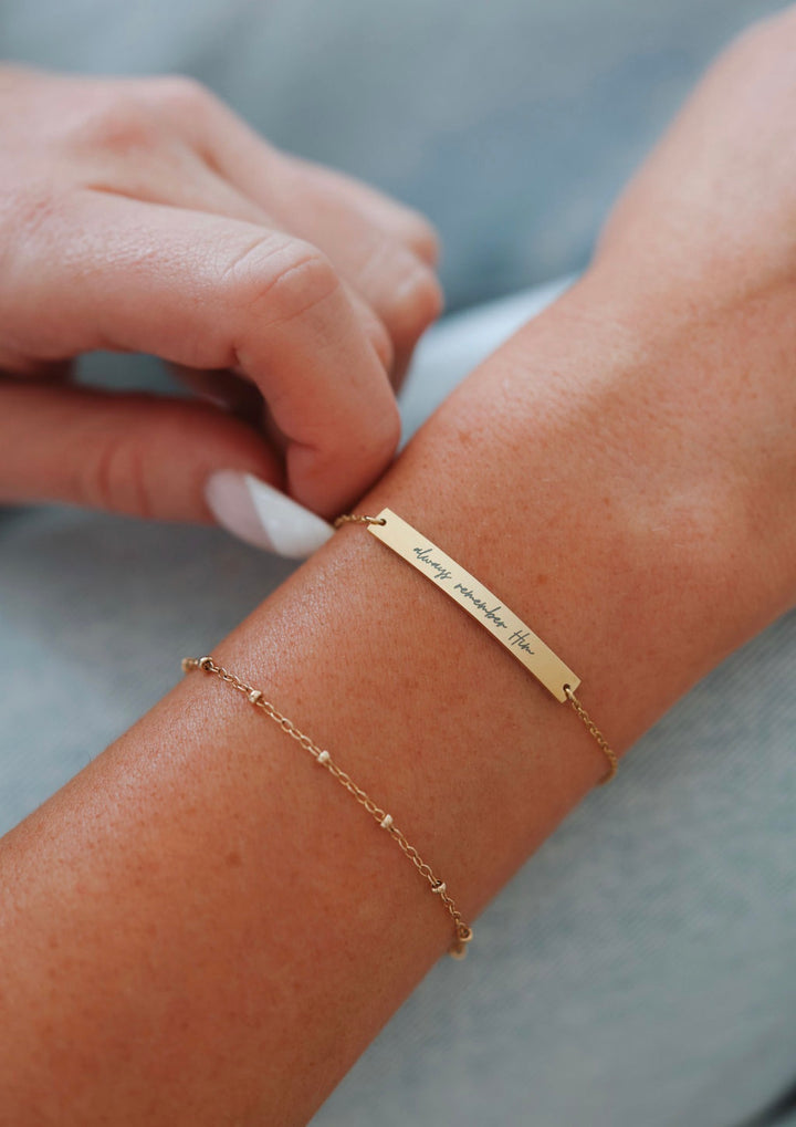 Always Remember Him Cursive Bar Bracelet