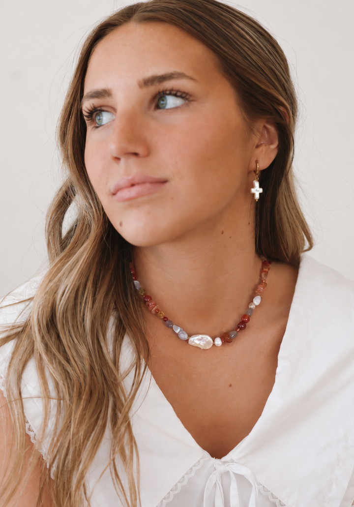 God is Greater Beaded Pearl Necklace
