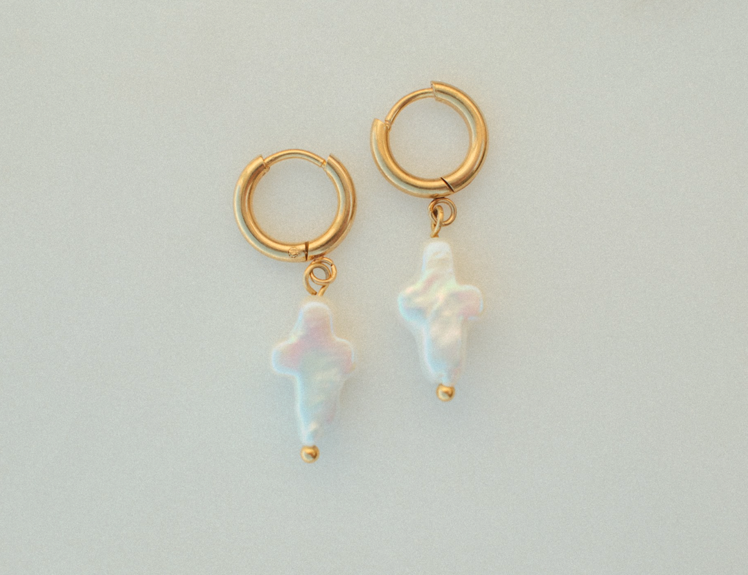 Freshwater Pearl Cross Earrings