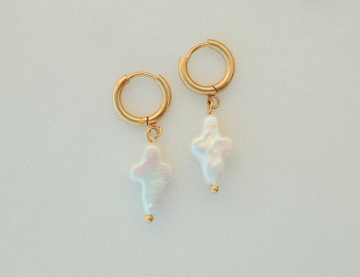 Freshwater Pearl Cross Earrings