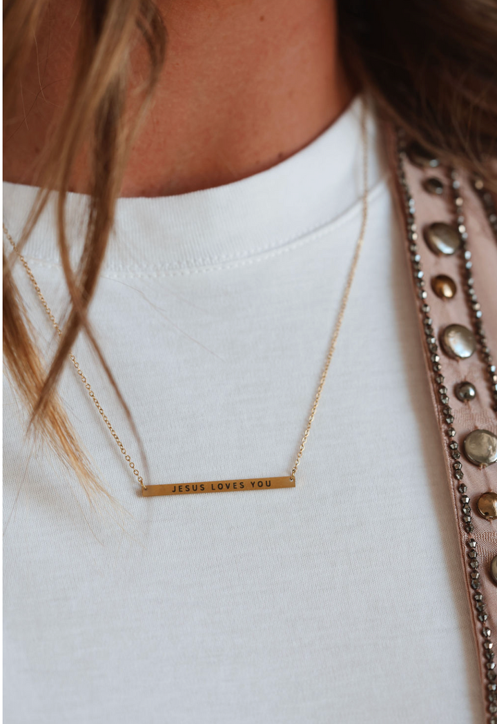 Jesus Loves You Bar Necklace