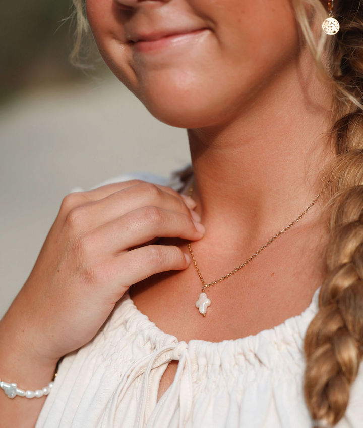 Single Pearl Cross Necklace
